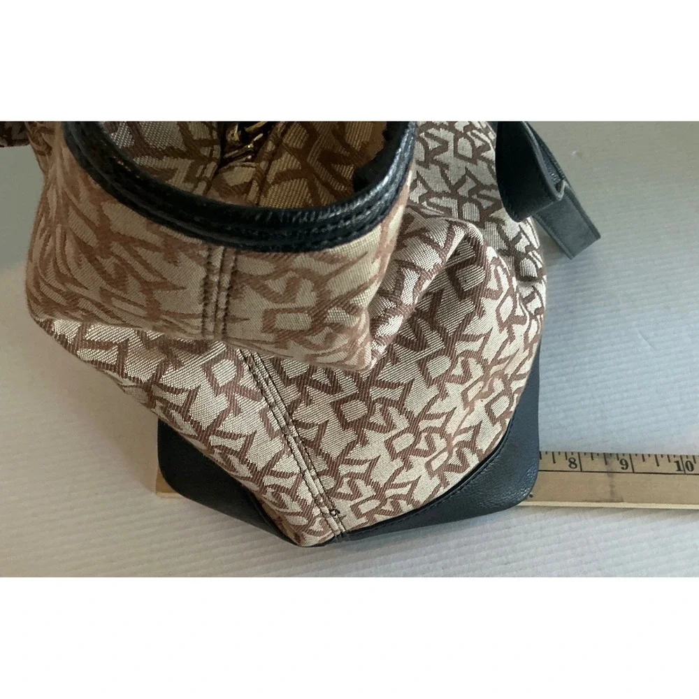 DKNY Tote Bag Monogram Logo Canvas Black Leather Trim Large Shoulder Bag Handbag